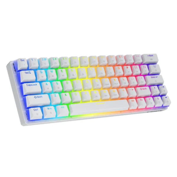 Tezarre TK63 Wireless Mechanical Gaming Keyboard, Bluetooth/2.4G/USB Wired, 60%, RGB Backlit, PBT Pudding, Keycaps Hot-Swappable (Gateron Optical Red Switch, White)